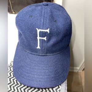 Billy Reid Ebbets Field Blue Wool Florence Cap. Leather strap.